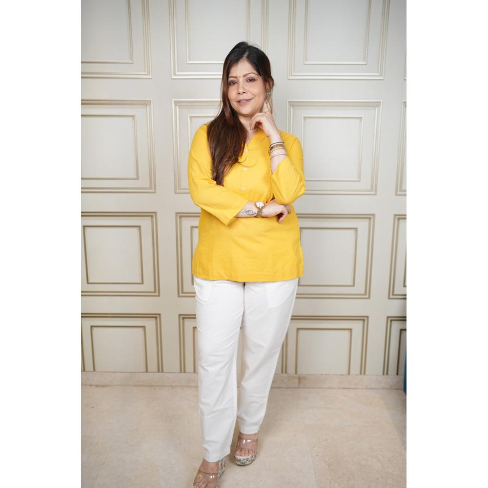 Co-ord Set - Yellow Kurti with White Pants