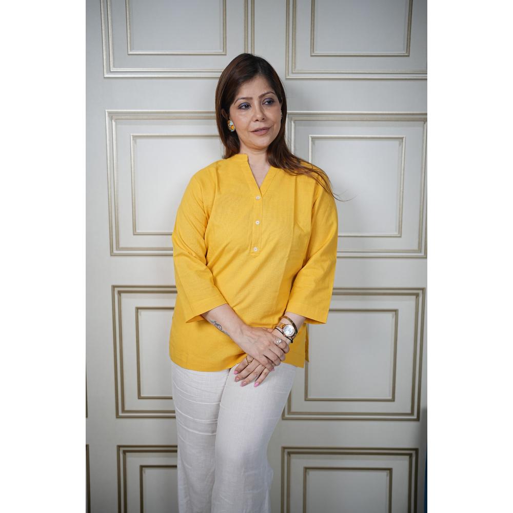 Yellow Airy Linen Short Kurta