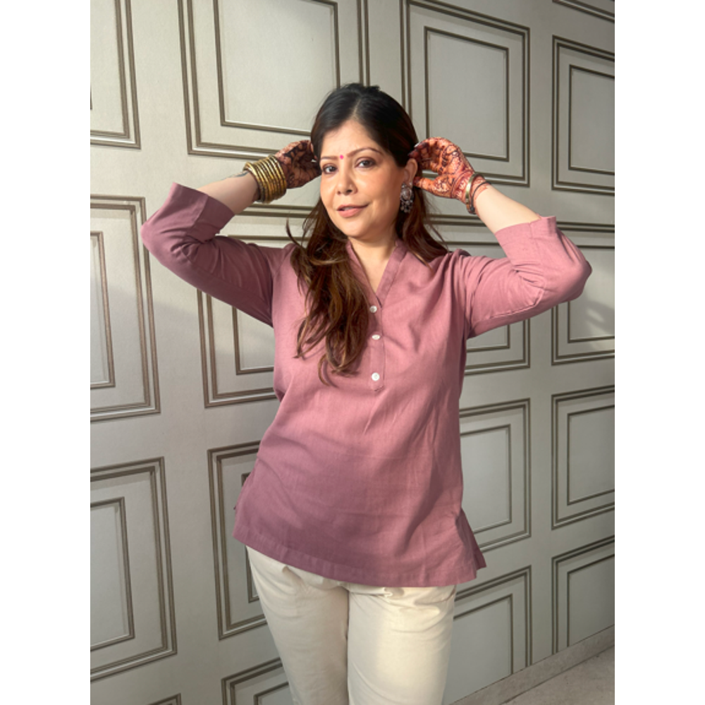 Rose Taupe Airy Linen Short Kurta