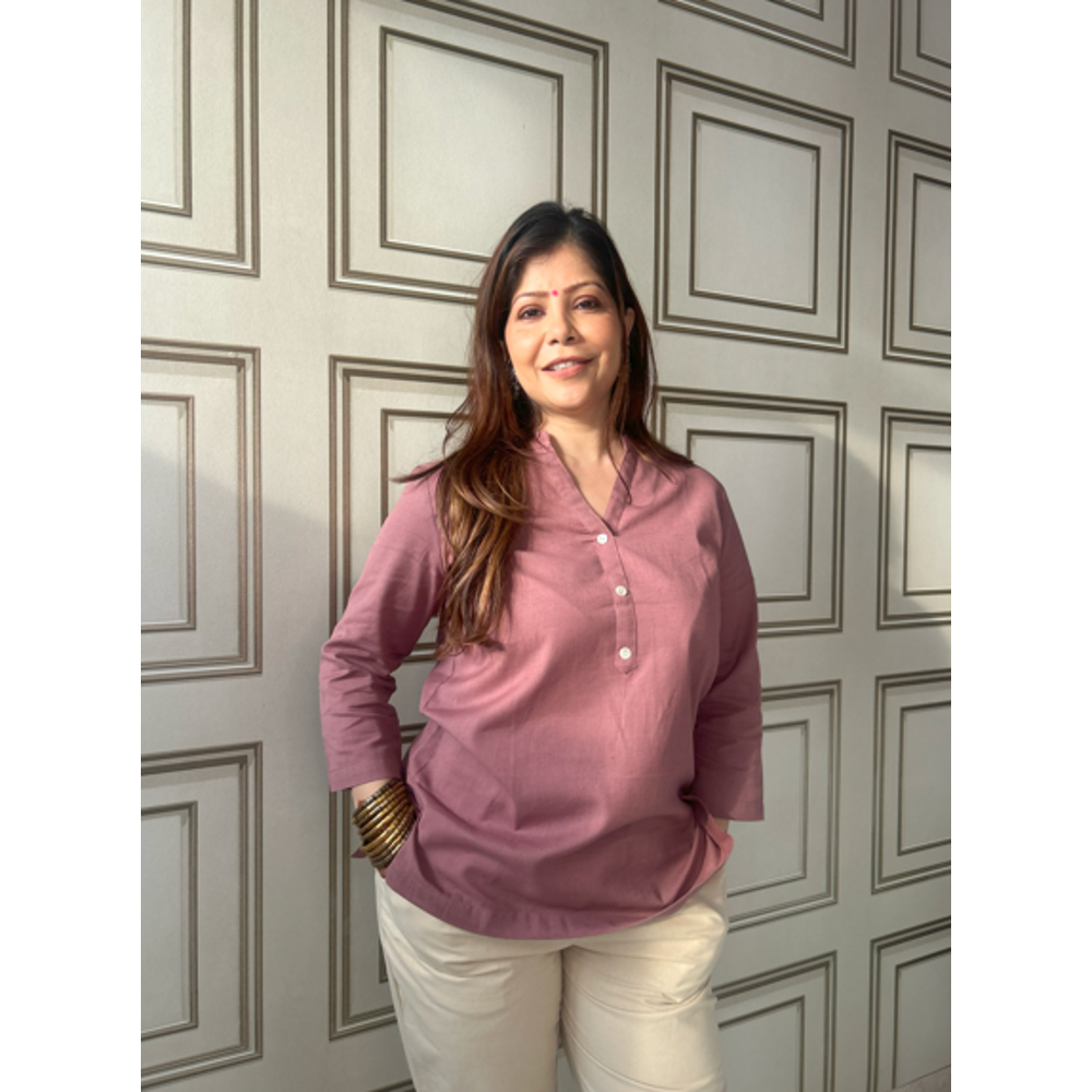 Rose Taupe Airy Linen Short Kurta