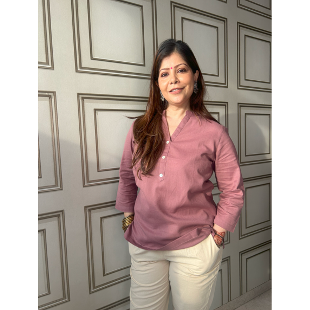 Rose Taupe Airy Linen Short Kurta