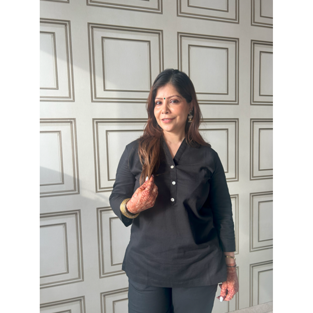 Black Airy Linen Short Kurta