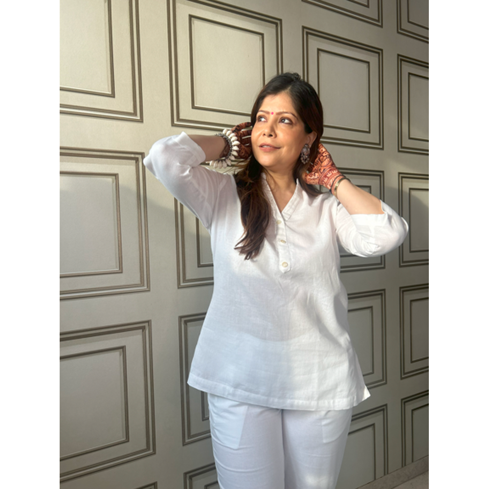 White Airy Linen Short Kurta