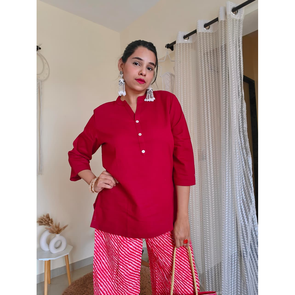 Maroon Airy Linen Short Kurta