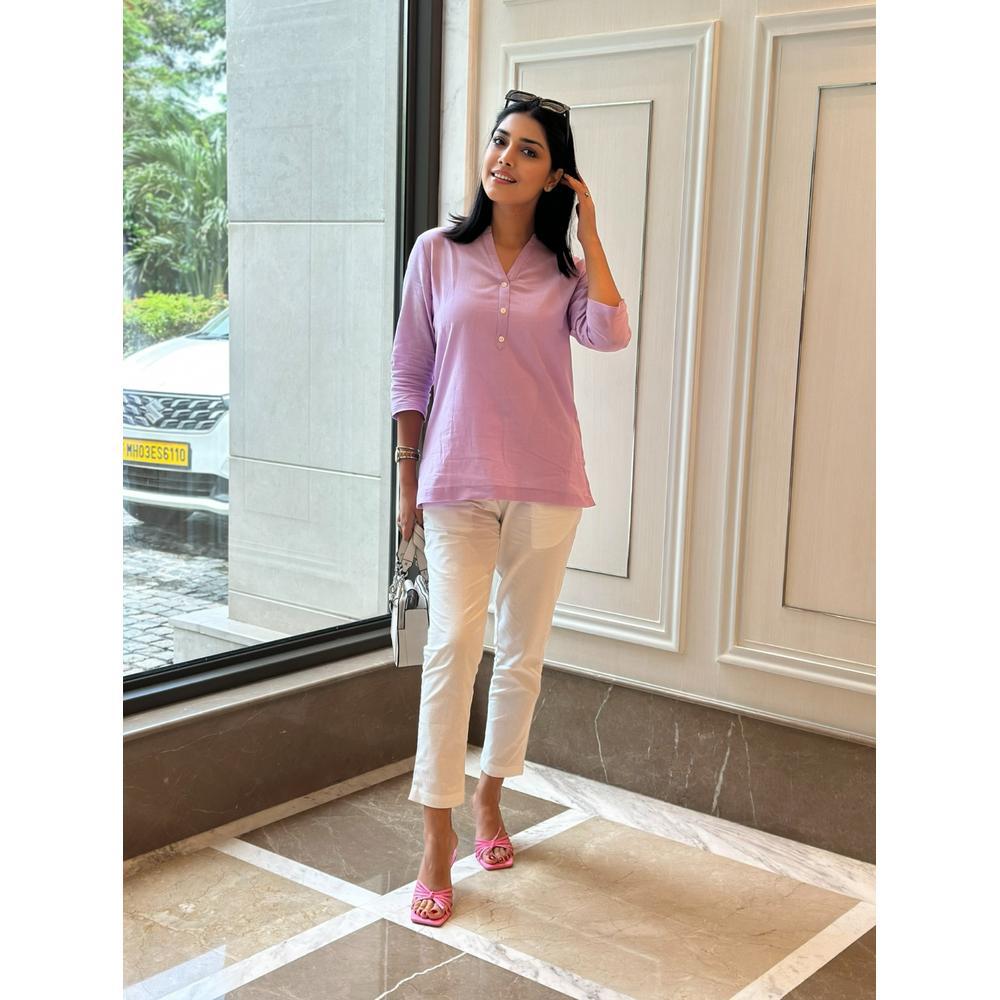 Co-ord Set - Lilac Kurti with White Pants