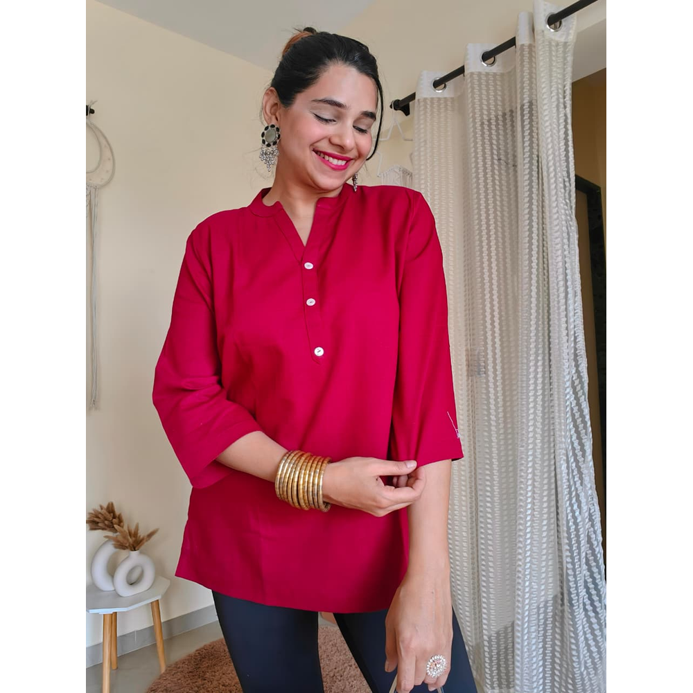Maroon Airy Linen Short Kurta